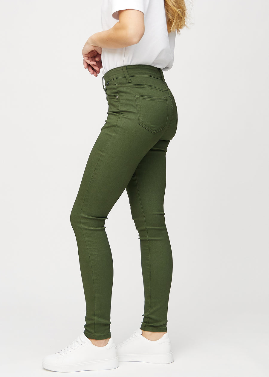 Skinny-Jeans für Damen in Dunkelgrün, Farbe Renewals. Seitenansicht an einem Model.