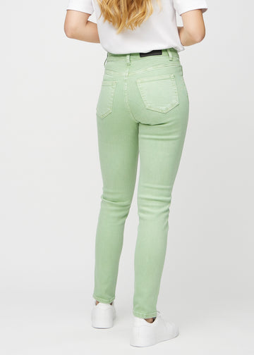 Hellgrüne slim jeans von hinten gesehen, damit man das gesamte Produkt sehen kann.
