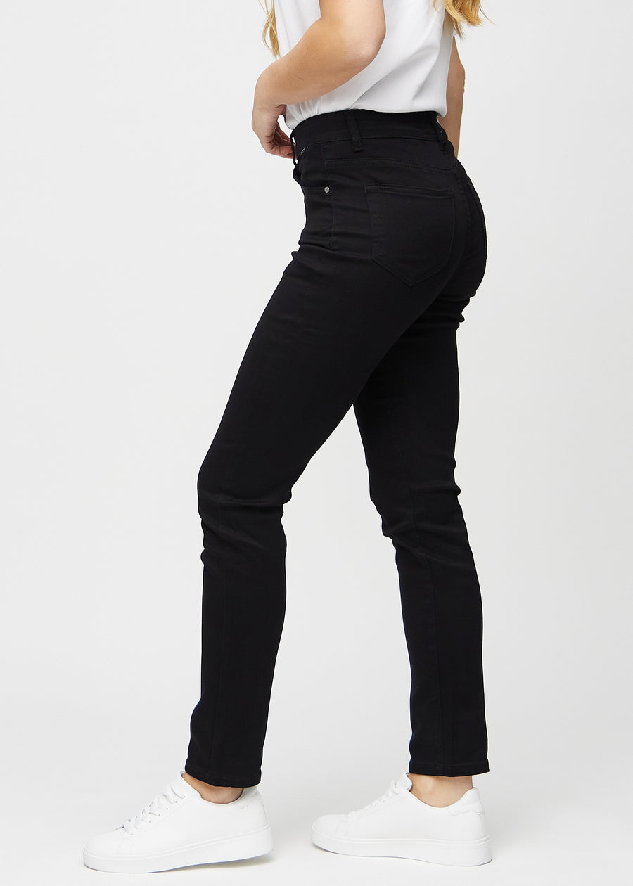 Slim-Jeans für Damen in Schwarz, Farbe Ravens. Seitenansicht an einem Model.